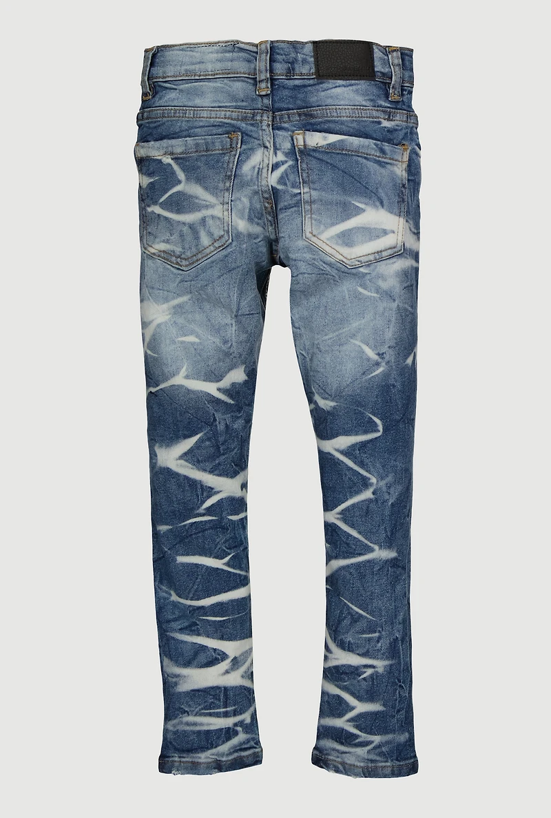 Little Boys Whiskered Distressed Jeans with Patchwork, Blue,