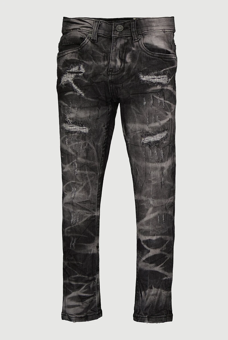 Little Boys Whiskered Distressed Patchwork Jeans, Black,