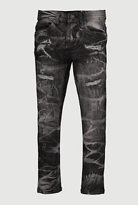 Little Boys Whiskered Distressed Patchwork Jeans, Black,