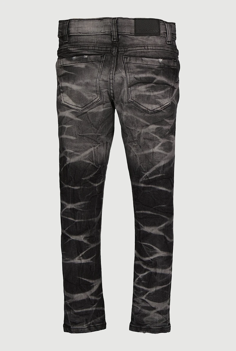 Little Boys Whiskered Distressed Patchwork Jeans, Black,