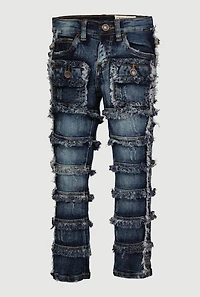 Little Boys Frayed Distressed Tiered Jeans, Blue, Size 7