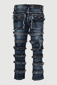 Little Boys Frayed Distressed Tiered Jeans, Blue, Size 7