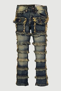 Little Boys Distressed Frayed Tiered Jeans, Blue, Size 5