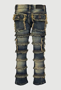 Little Boys Distressed Frayed Tiered Jeans, Blue, Size 5