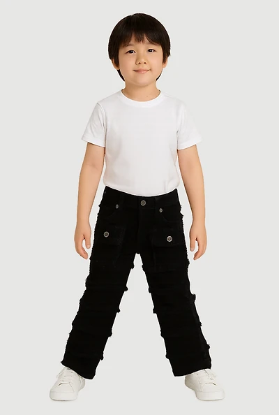 Little Boys Solid Distressed Frayed Tiered Jeans, Black, Size 5