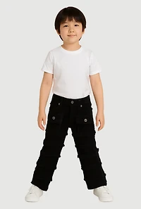 Little Boys Solid Distressed Frayed Tiered Jeans, Black, Size 5