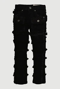 Little Boys Solid Distressed Frayed Tiered Jeans, Black, Size 5