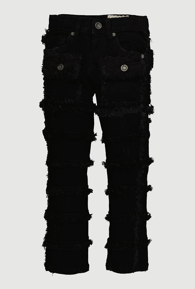 Little Boys Solid Distressed Frayed Tiered Jeans, Black, Size 4