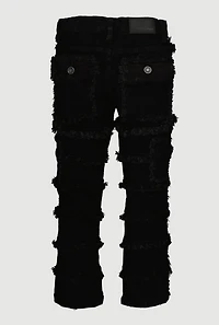 Little Boys Solid Distressed Frayed Tiered Jeans, Black, Size 5