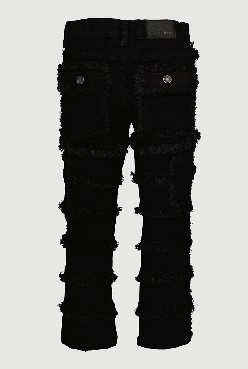 Little Boys Solid Distressed Frayed Tiered Jeans, Black, Size 7
