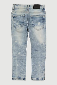 Little Boys Whiskered Acid Wash Straight Leg Moto Jeans