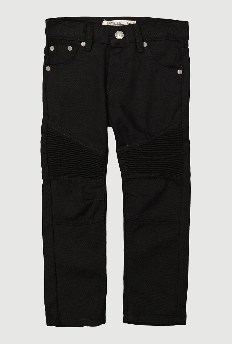Little Boys Decorative Stitch Moto Jeans, Black, Size 7