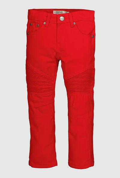Little Boys Mid Rise Straight Leg Moto Jeans, Red,