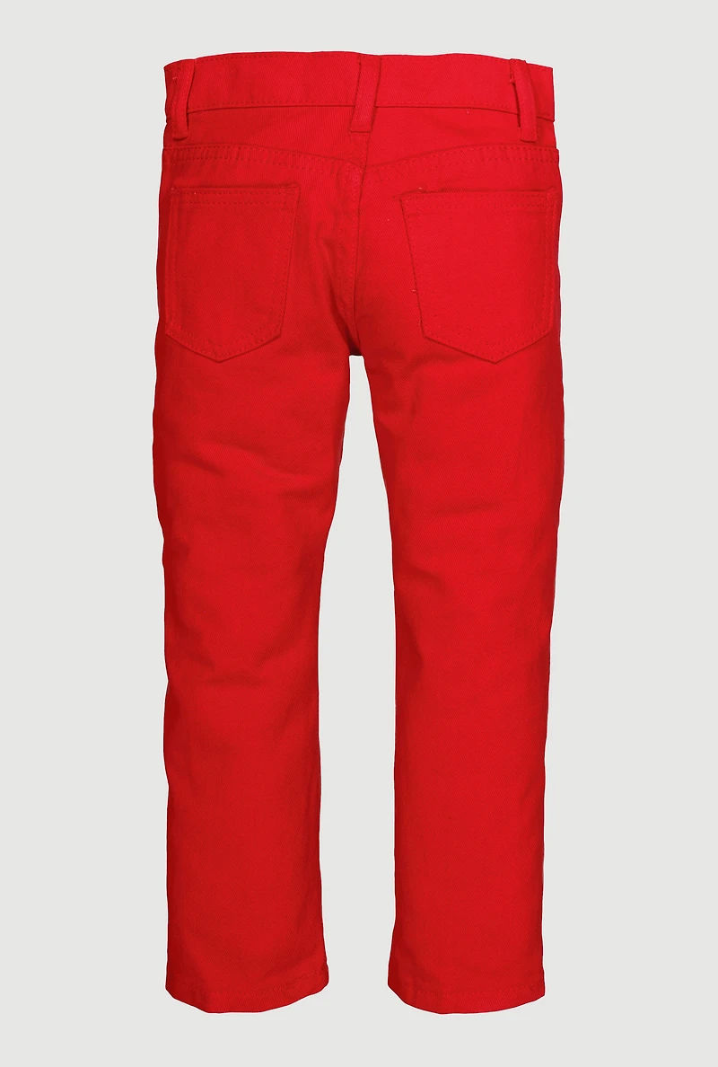 Little Boys Mid Rise Straight Leg Moto Jeans, Red, Size 7