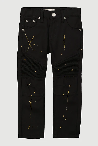 Little Boys Straight Leg Paint Splatter Moto Jeans, Black, Size 5