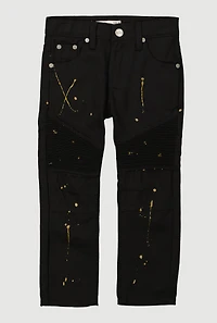Little Boys Straight Leg Paint Splatter Moto Jeans, Black, Size 5