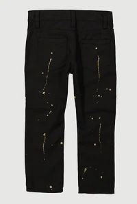 Little Boys Straight Leg Paint Splatter Moto Jeans, Black,