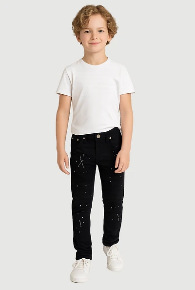 Little Boys Paint Splatter Moto Jeans, Black, Size 5