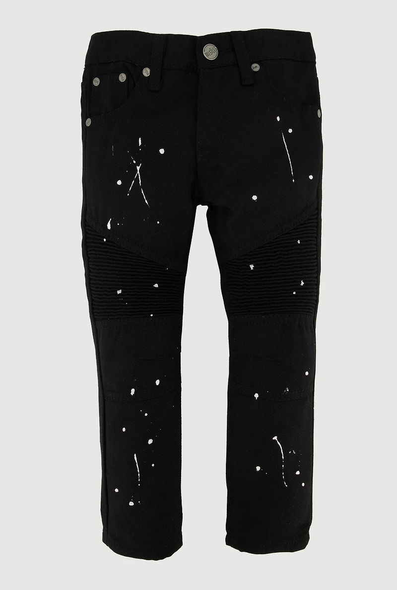 Little Boys Paint Splatter Moto Jeans, Black, Size 6