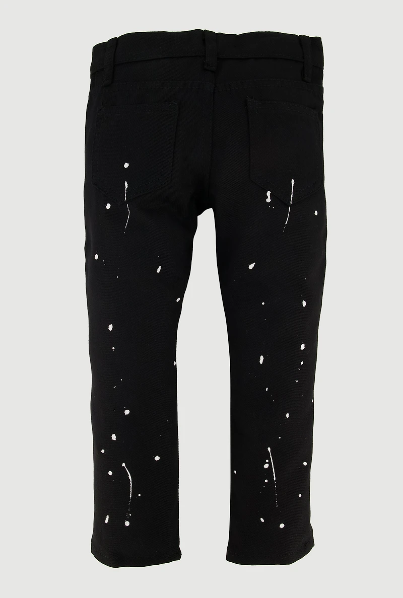Little Boys Paint Splatter Moto Jeans, Black, Size 6