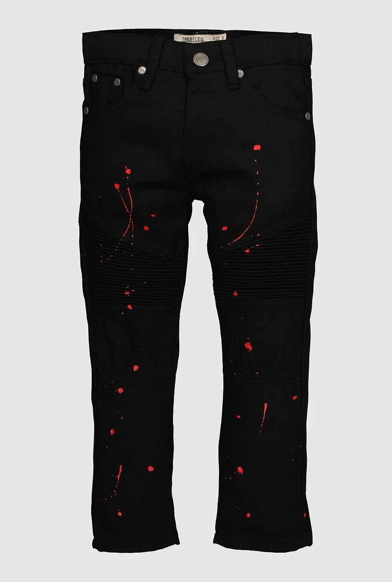 Little Boys Moto Paint Splatter Jeans, Black, Size 7