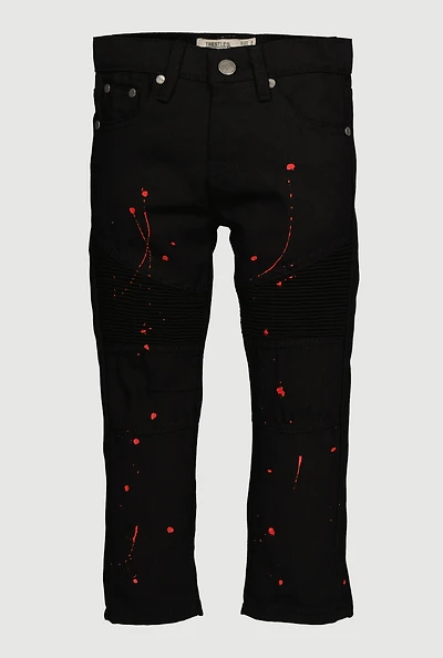 Little Boys Moto Paint Splatter Jeans, Black, Size 7