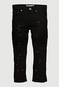 Little Boys Moto Paint Splatter Jeans, Black, Size 7