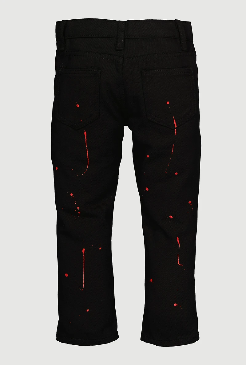Little Boys Moto Paint Splatter Jeans, Black, Size 4
