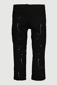 Little Boys Paint Splatter Mid Rise Straight Leg Moto Jeans, Black, Size 4