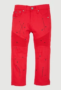 Little Boys Straight Leg Moto Jeans with Paint Splatter, Red,