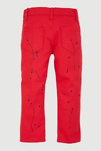 Little Boys Straight Leg Moto Jeans with Paint Splatter, Red,