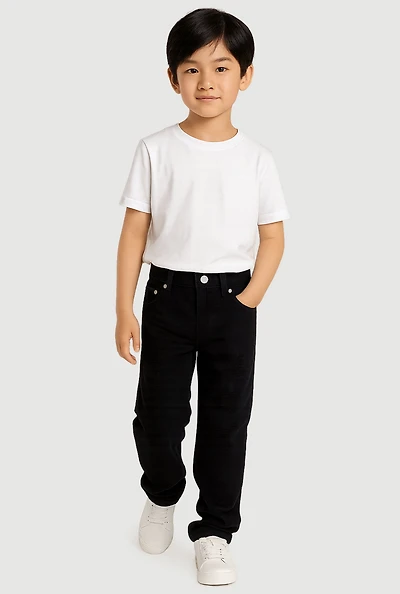 Little Boys Patch and Repair Straight Leg Jeans, Black, Size 5