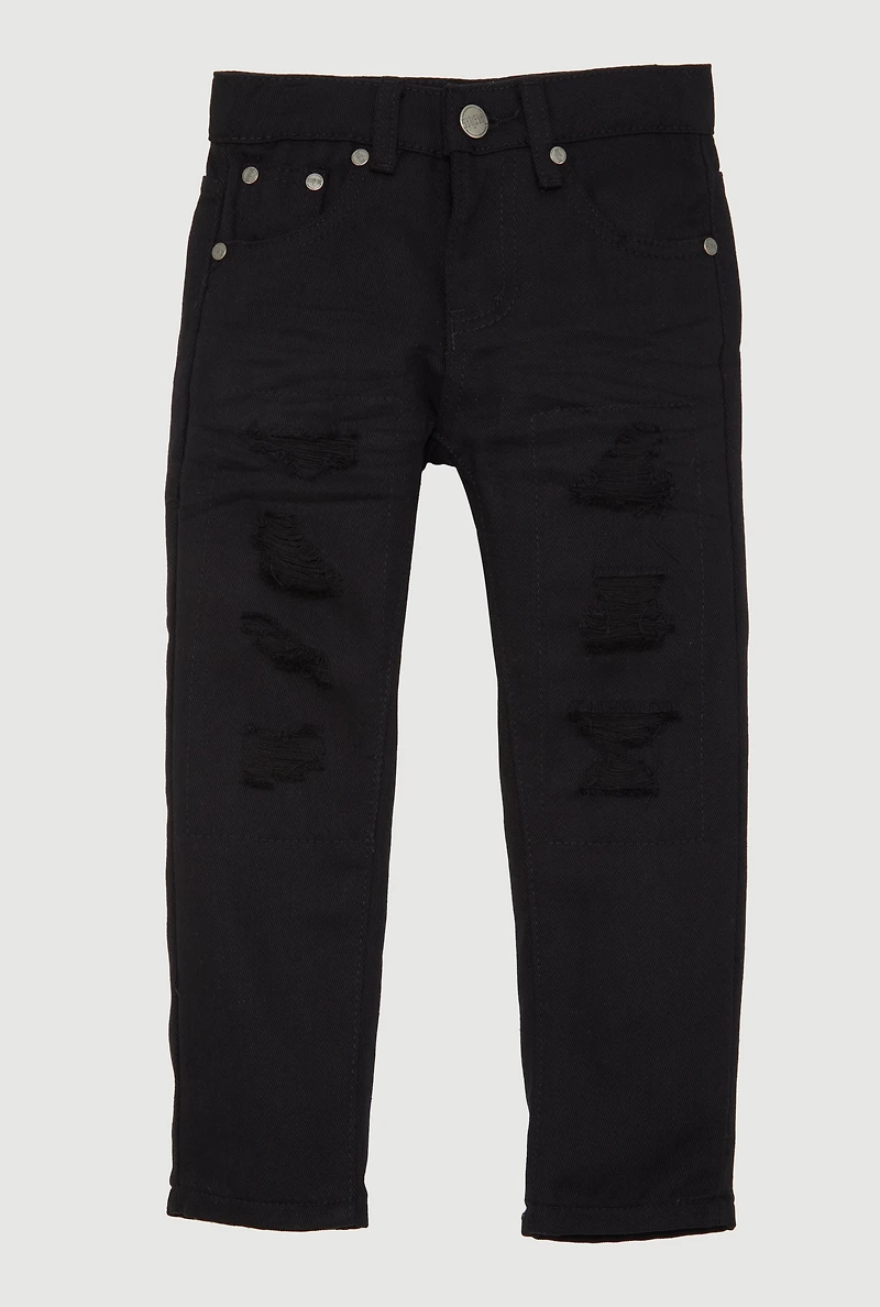 Little Boys Patch and Repair Straight Leg Jeans, Black, Size 5