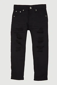 Little Boys Patch and Repair Straight Leg Jeans, Black, Size 4