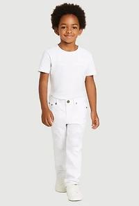 Little Boys Frayed Patch and Repair Jeans, White, Size 4