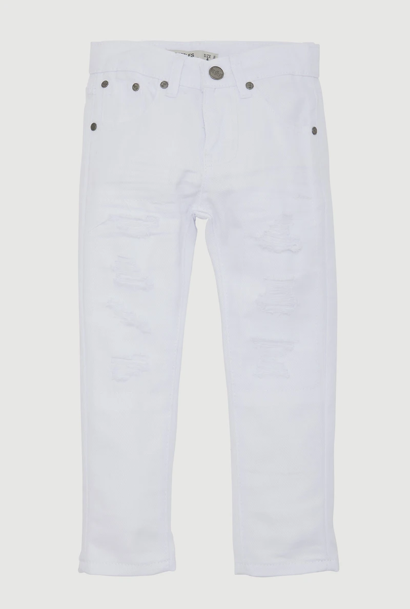 Little Boys Frayed Patch and Repair Jeans, White, Size 4
