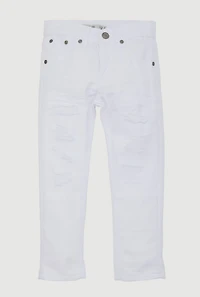 Little Boys Frayed Patch and Repair Jeans, White, Size 7