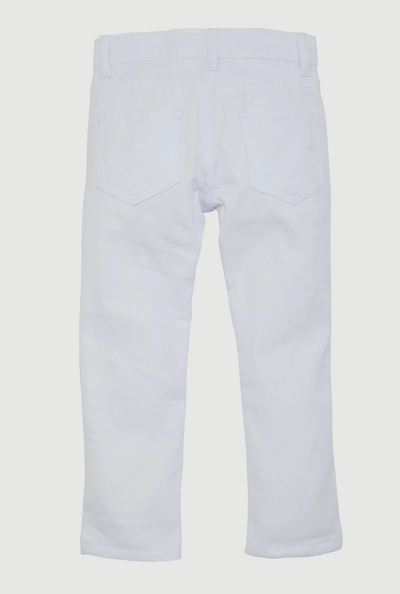 Little Boys Frayed Patch and Repair Jeans, White, Size 7