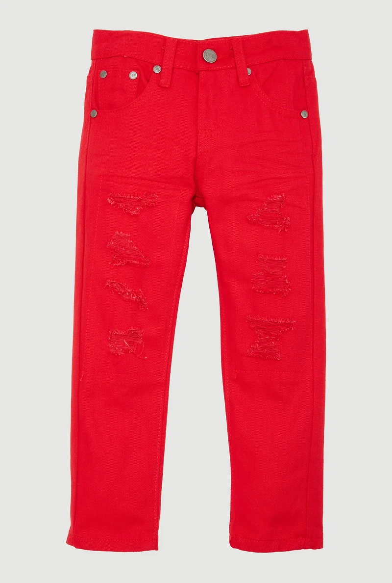 Little Boys Distressed Patch and Repair Jeans, Red,