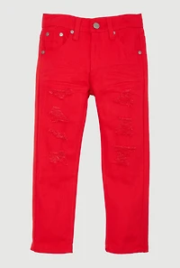 Little Boys Distressed Patch and Repair Jeans, Red,