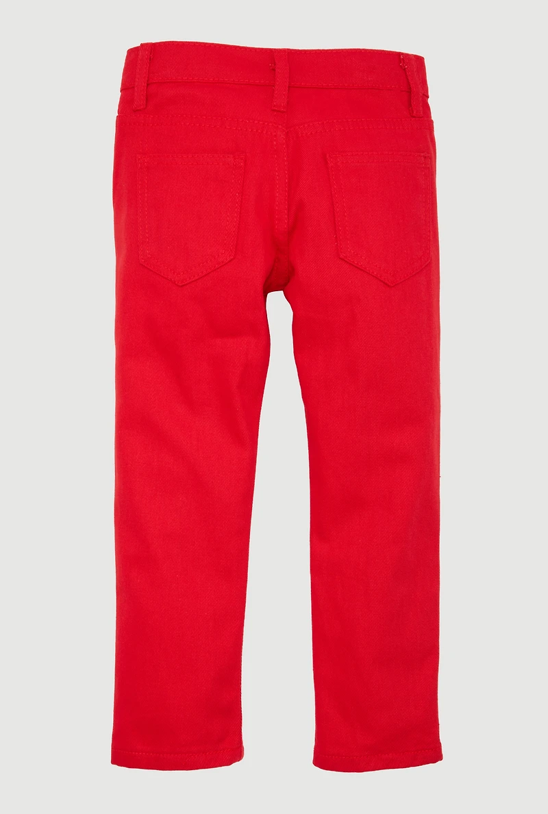 Little Boys Distressed Patch and Repair Jeans, Red, Size 7