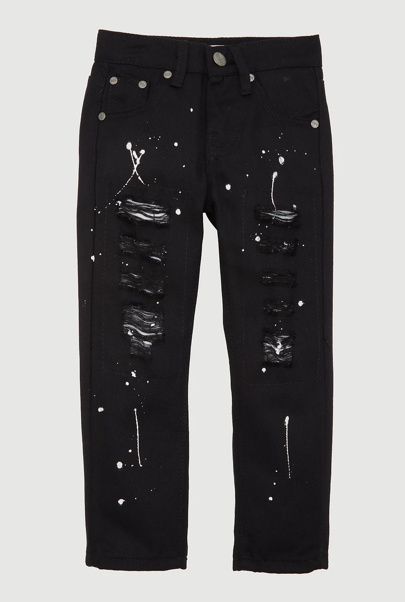 Little Boys Paint Splatter Patch and Repair Jeans, Black, Size 5