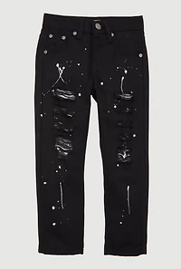 Little Boys Paint Splatter Patch and Repair Jeans, Black, Size 5