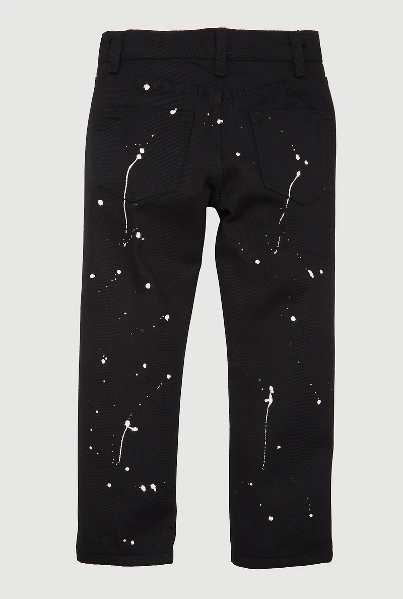Little Boys Paint Splatter Patch and Repair Jeans, Black, Size 5