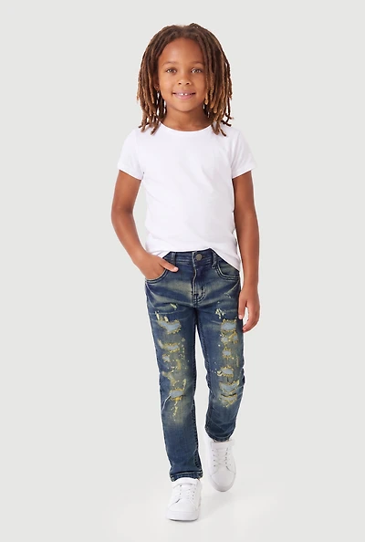 Little Boys Paint Splatter Distressed Whiskered Jeans