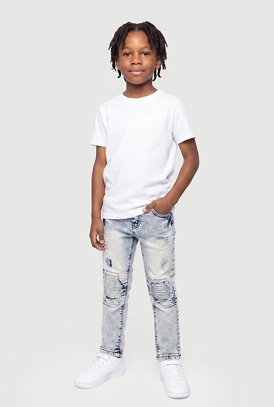Little Boys Distressed Moto Acid Wash Jeans