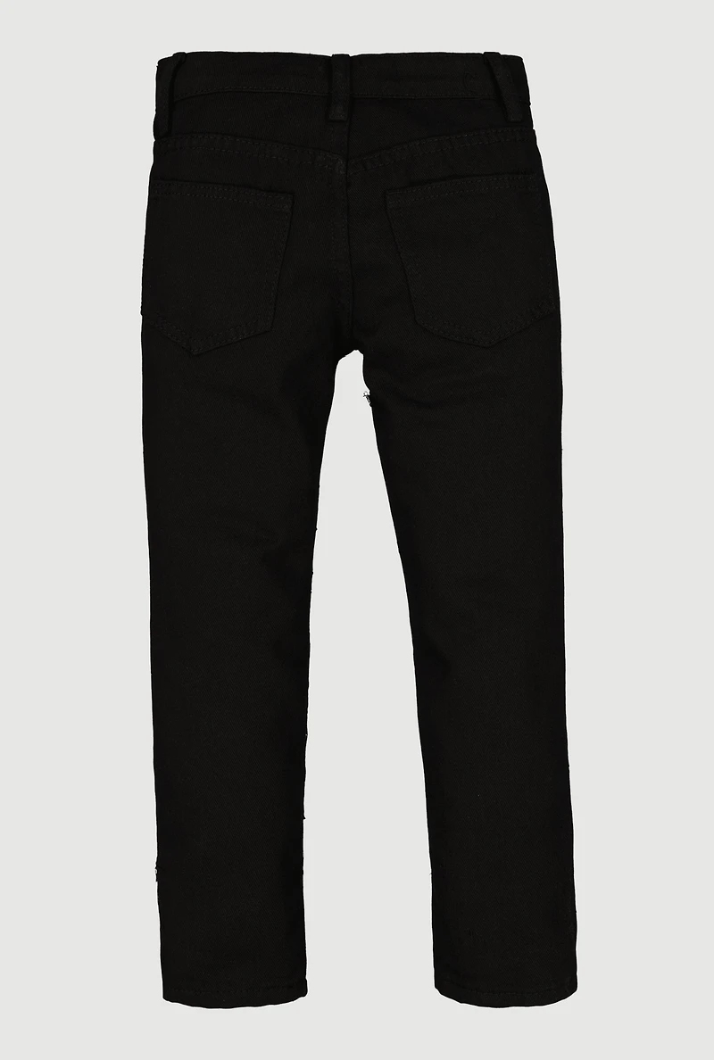 Little Boys Frayed Decorative Stitch Straight Leg Jeans