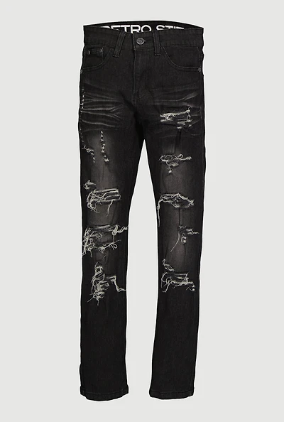 Boys Skinny Leg Distressed Stretch Jeans, Black,