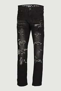 Boys Skinny Leg Distressed Stretch Jeans, Black,
