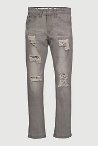 Boys Mid Rise Skinny Leg Distressed Stretch Jeans, Grey,